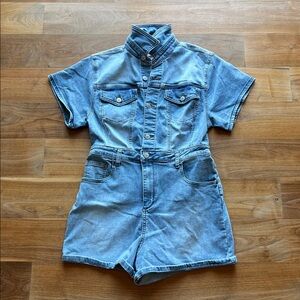 Altar’d State Western, Coastal Cowgirl Short Sleeve Denim Romper